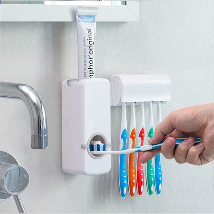 Wall Mounted Toothbrush Holder with Toothpaste Dispenser