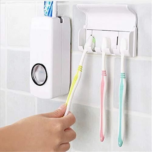 Wall Mounted Toothbrush Holder with Toothpaste Dispenser