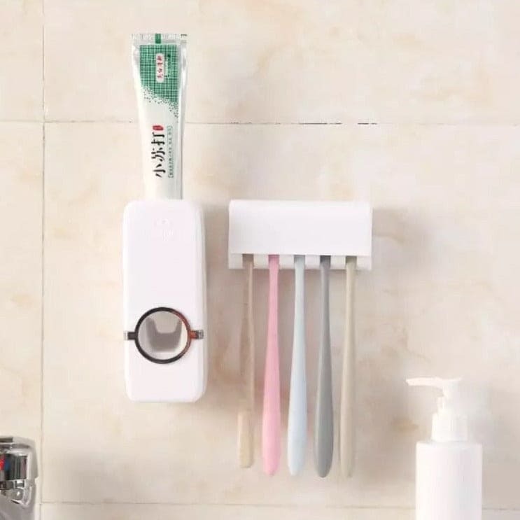 Wall Mounted Toothbrush Holder with Toothpaste Dispenser