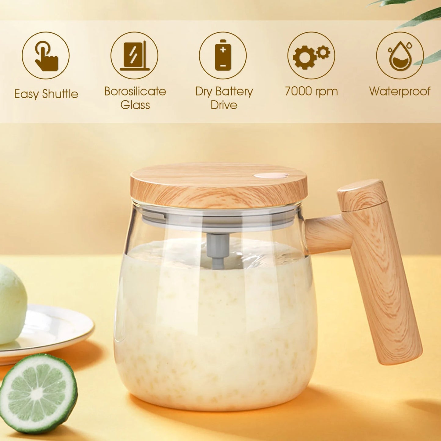 Portable Electric Coffee Mug Self Stirring Cup with Glass Inner Tank for Office Protein Powder Mixing